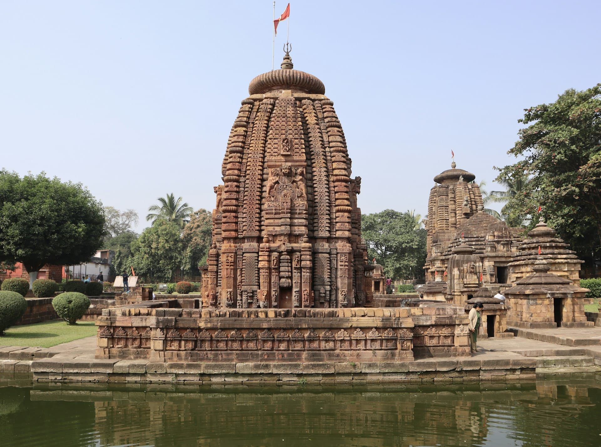 A centuries-old temple beside a stepped pond in Bhubaneswar, Odisha